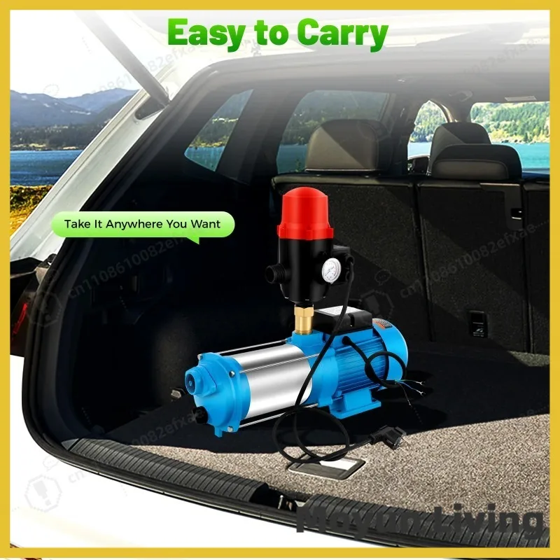 1300W Steel Self-priming Centrifugal Pump 220-230V 4000L/H Domestic Water Garden Pump(Flow Switch+Pressure Gauge+Through)