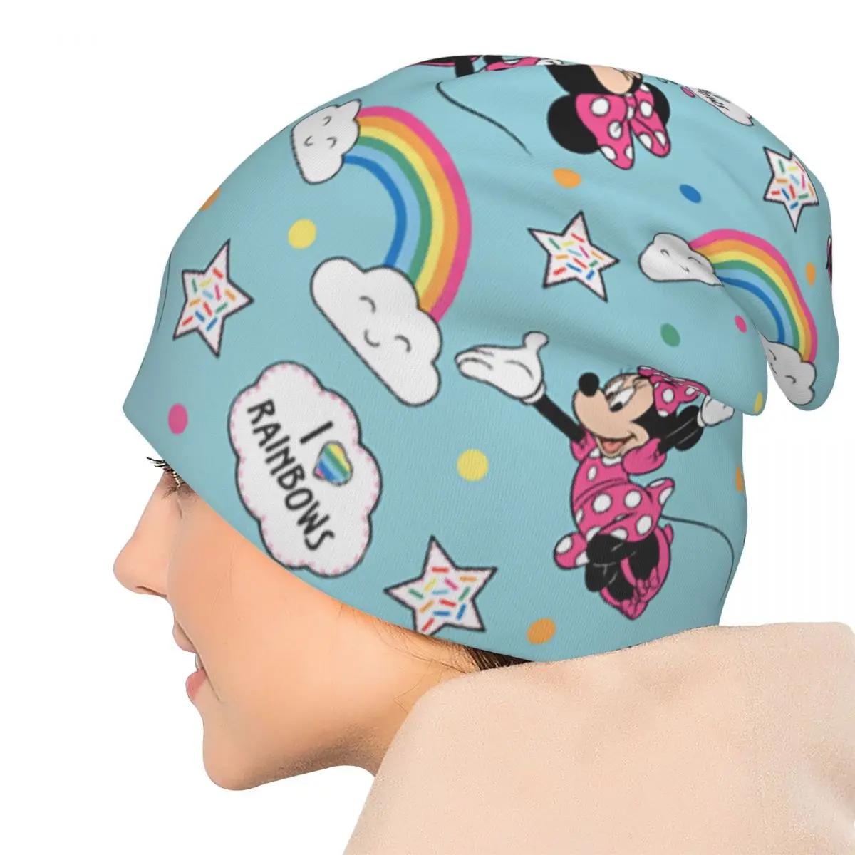ミッキーミニーマウス愛虹ボンネット帽子秋冬屋外スカリービーニー帽子男性女性用春多機能キャップ