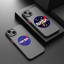 Phone Case For iPhone 15 Pro XS Max 14 7 8 6 6s Plus SE 11 12 13 Mini X XR NASA-USA Frosted Black Translucent Cover