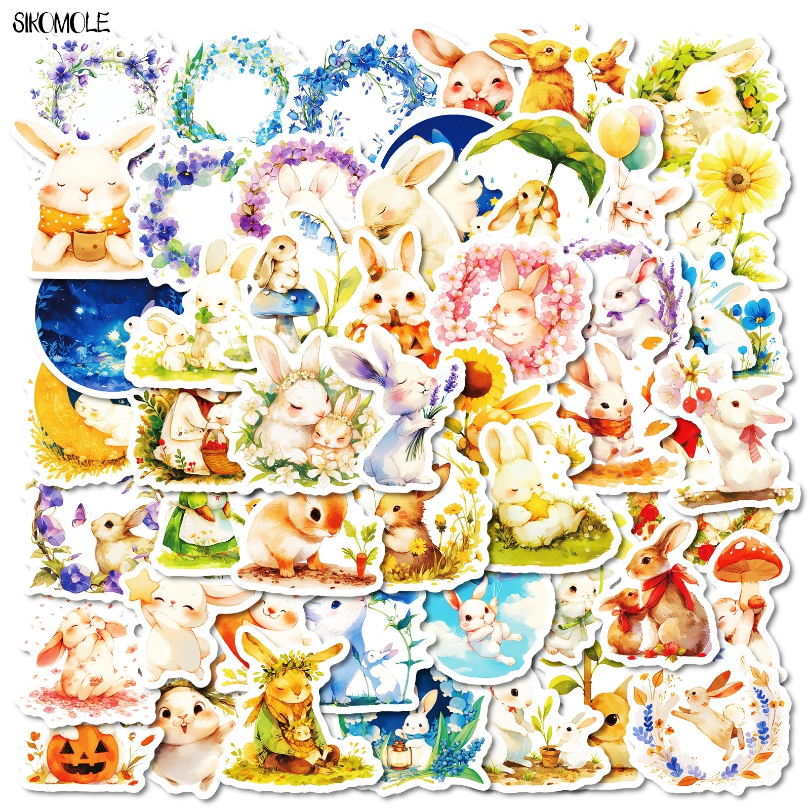 만화 귀여운 토끼 스티커 동물 다채로운 DIY 휴대폰 노트북 기타 여행 수하물 스케이트보드 장난감 그래피티 스티커, 10 개, 30 개, 50 개