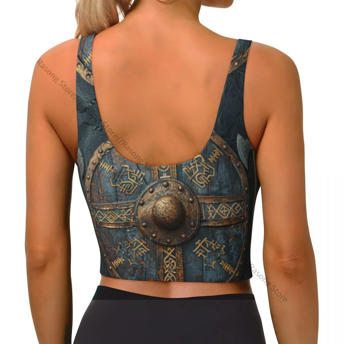 Yoga Vest Women Gym Sports Crop Tops Ancient Shield Background Streetwear Workout Breathable Tank Top Female