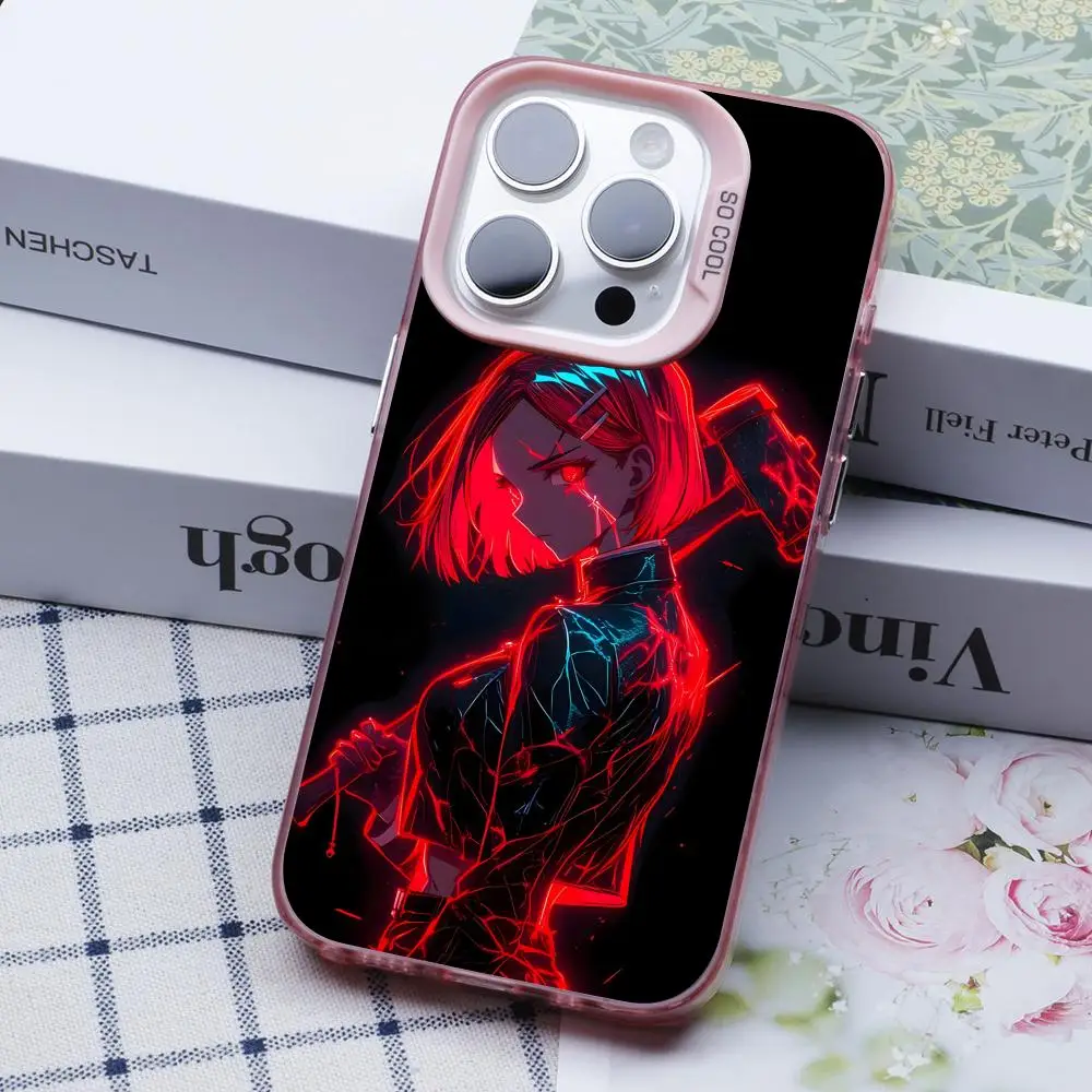 

Неоновый чехол для мобильного телефона Jujutsu Kaisen для iPhone 17, 16, 15, 14, 13, 12, 11 X XR XS 8 7 Air Pro Max Plus, полупрозрачный розовый чехол