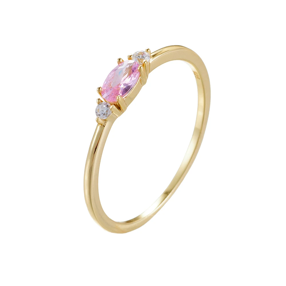 Delicate Oval Pink Crystal Zirconia Ring 925 Sterling Silver Party Wedding 14k Gold Plated Ladies Girl