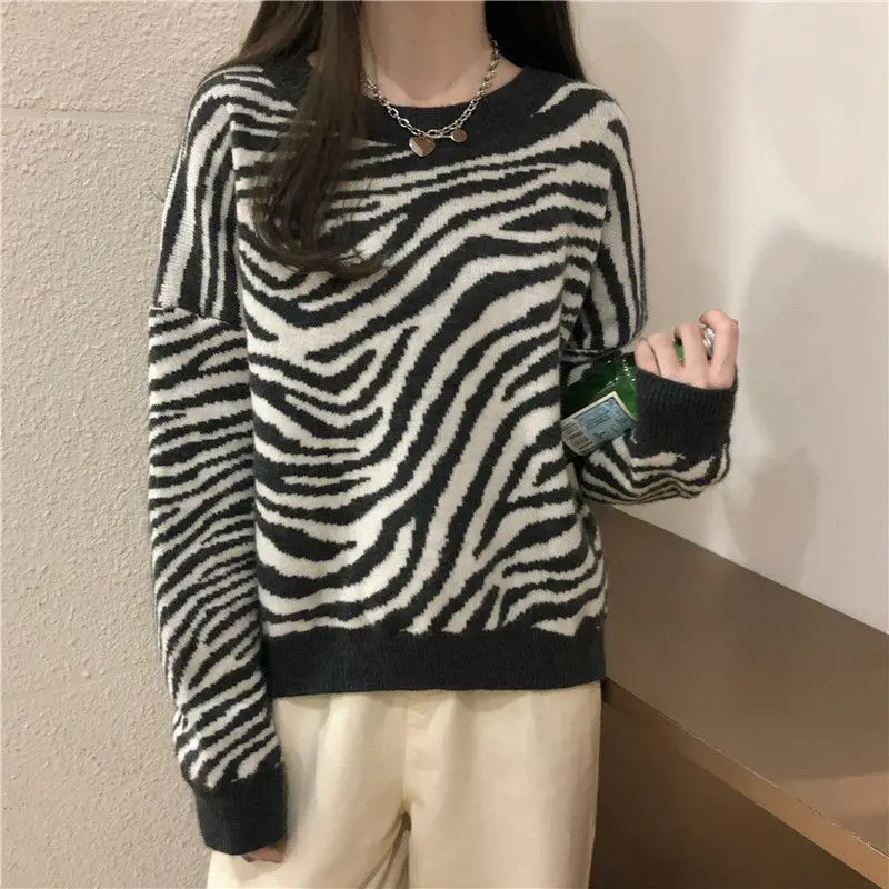 Chic Autumn/Winter Womens Round-neck Zebra Print Pullover Sweater