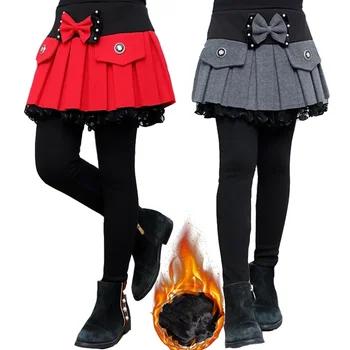 Winter Mädchen Warme Röcke Hosen Für Kinder Patchwork Bowknot Prinzessin Leggings Kinder Tanz Hosen Kuchen Rock Hosen