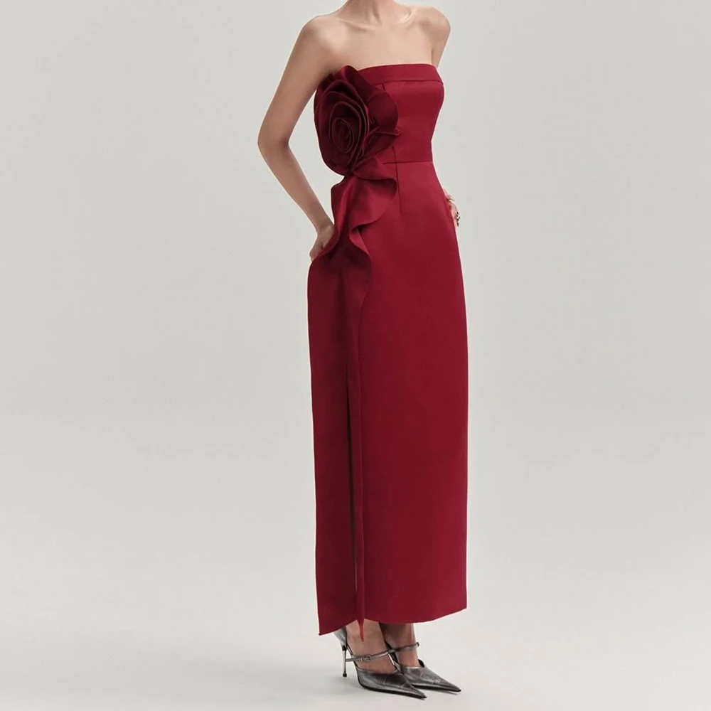 

Customized Straight Evening Dresses Ankle-length Strapless Sleeveless Prom Gown Simple Fashion Flowers Backless Party Gown