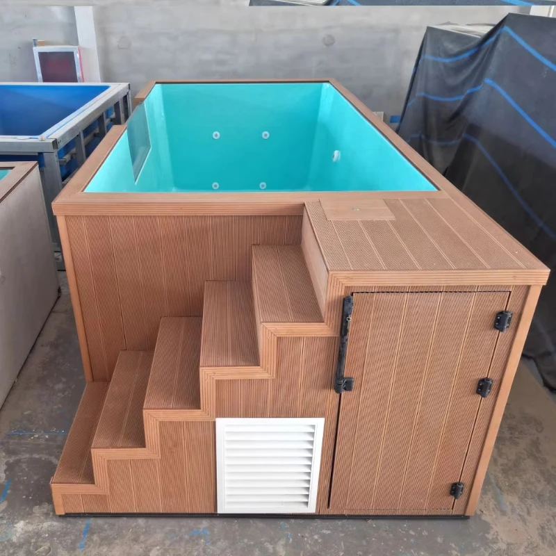 حمام سباحة عائلي بحاوية 40 قدمًا من الألياف الزجاجية الخشبية الجاهزة للاستخدام الخارجي من الأكريليك فوق حمام السباحة الأرضي #3