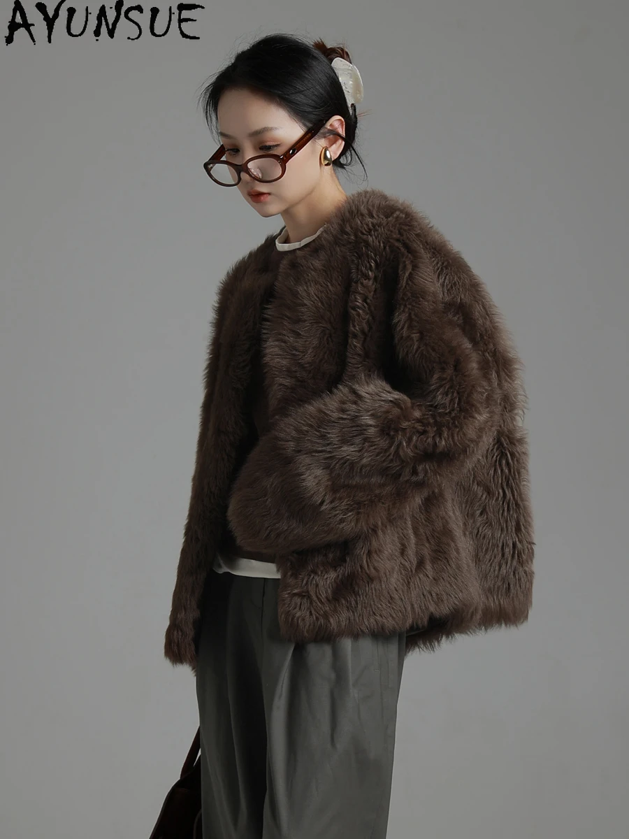 AYUNSUE سترة جلدية حقيقية حقيقية جواكت شتوية 2025 معطف فرو من جلد الغنم الطبيعي النساء الملابس الفاخرة الإناث شوبانا Жenskয়া