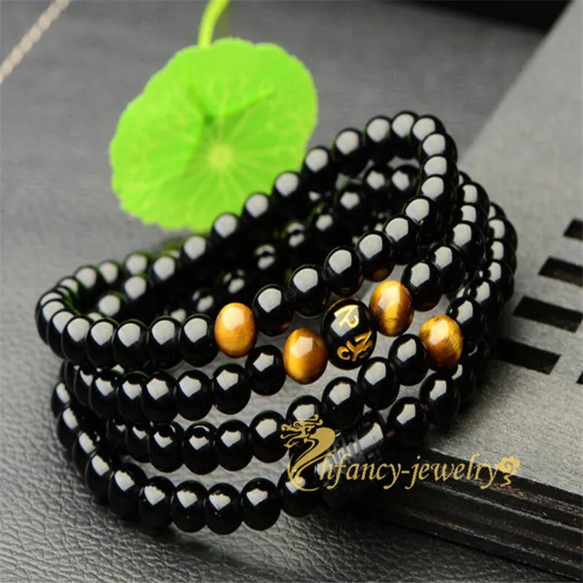 6mm Obsidian Tiger's Eye Bracelet Jewelry Classic Wrap Beaded Lovers Chain Link Eco-friendly Prayer