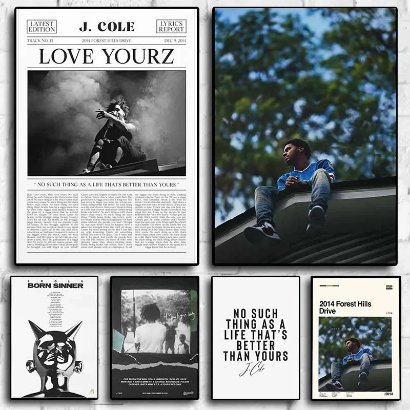 Абстрактная печать на холсте Pop-Rapper J.Cole Газетная табличка Эстетическая музыка Обложка альбома Хип-хоп Искусство для ук...