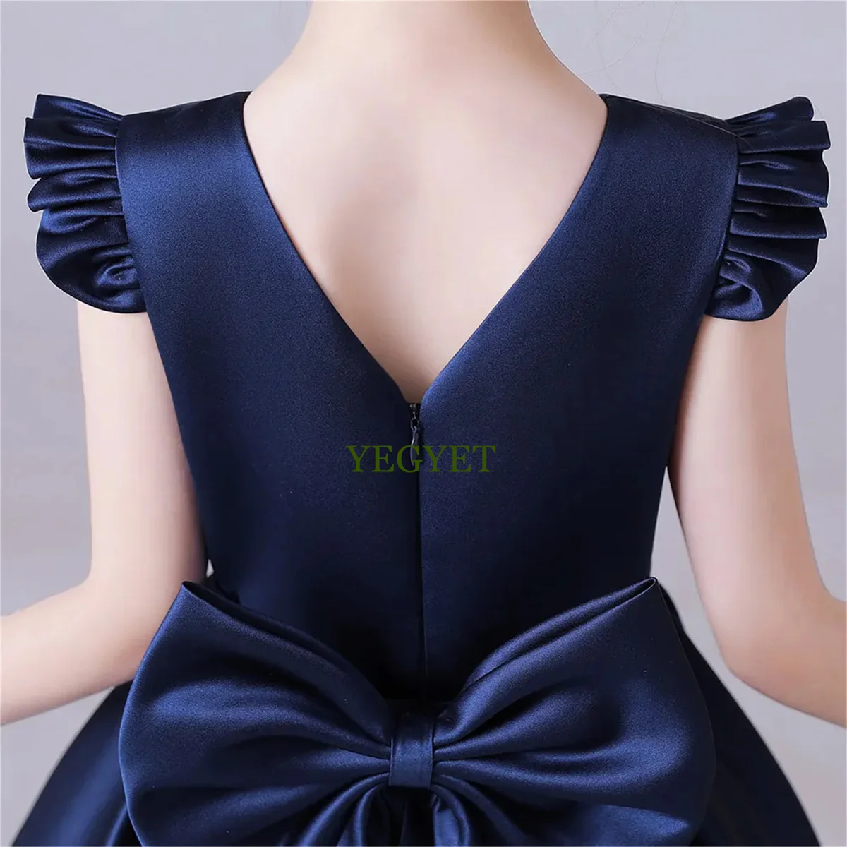 Navy Blue Satin Sequin Girl Dresses Formal Princess Gown Party Dress For Girls Junior Concert Birthday