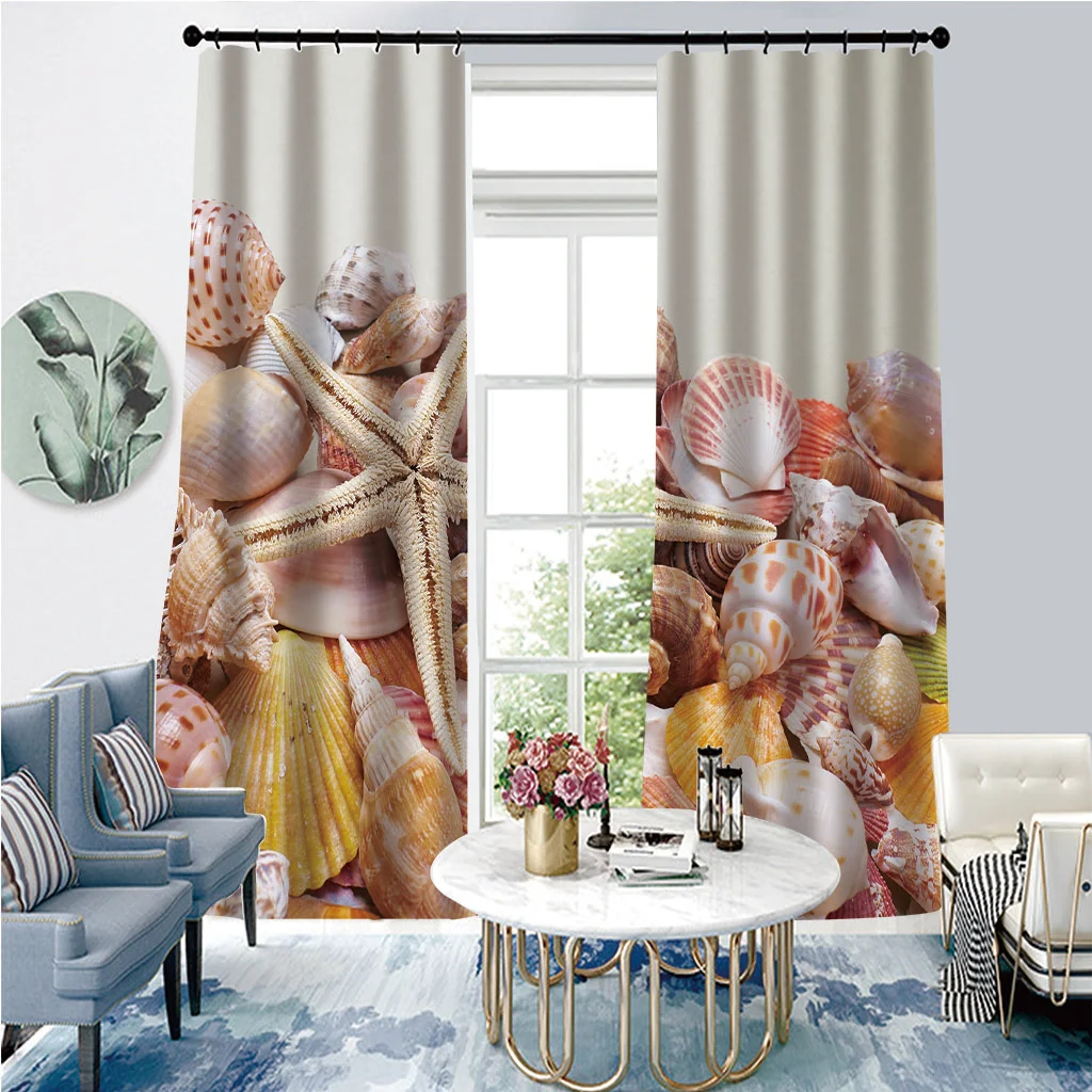 

Custom gold beach curtains Customized 3D Blackout Curtains Living Room Bedroom Hotel Window curtains