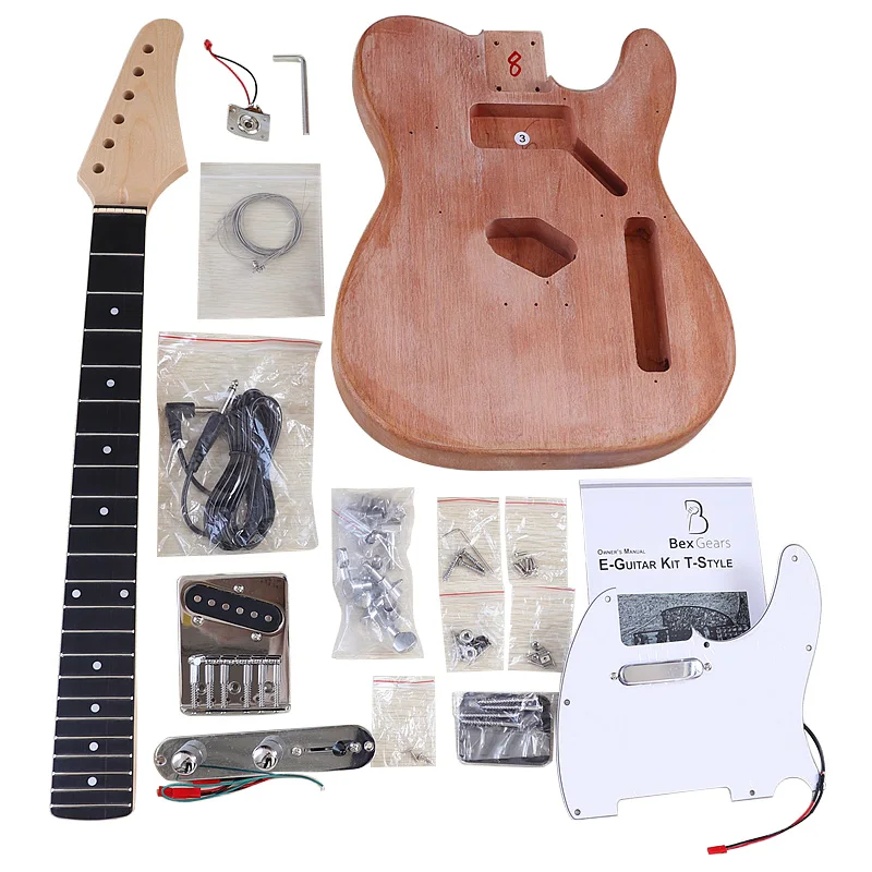 ST Electric Guitar Body & Neck Kit Okoume Wood Barrel Maple Neck 22 Frets White Pickguard Unfinished Project DIY Guitar Parts