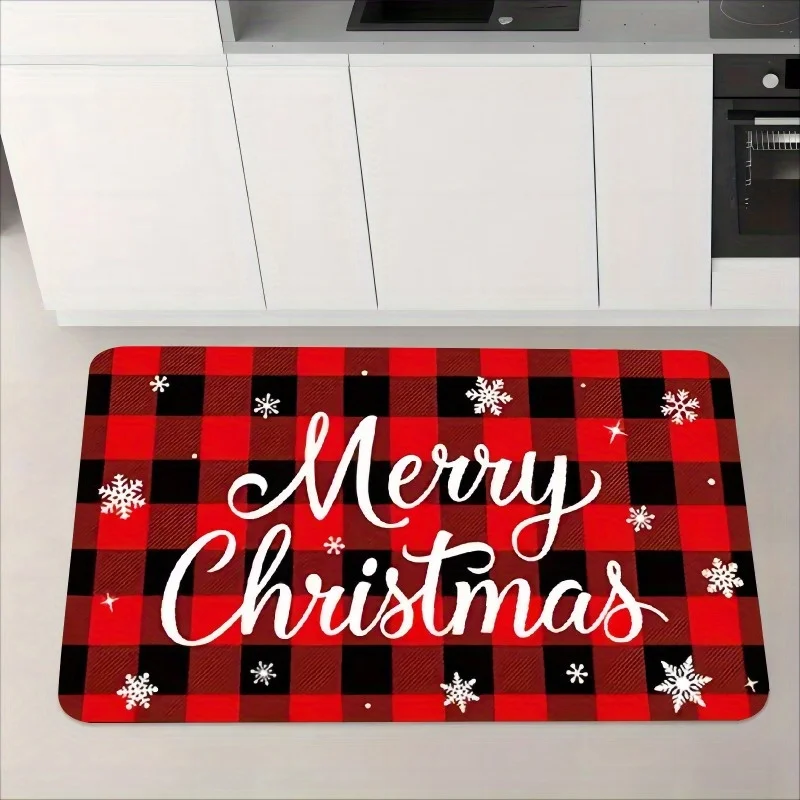 Christmas Plaid Entrance Doormat Room Decor Carpet for Living Room Kitchen Hallway Balcony Rug Welcome Door Mats Xmas Decoration