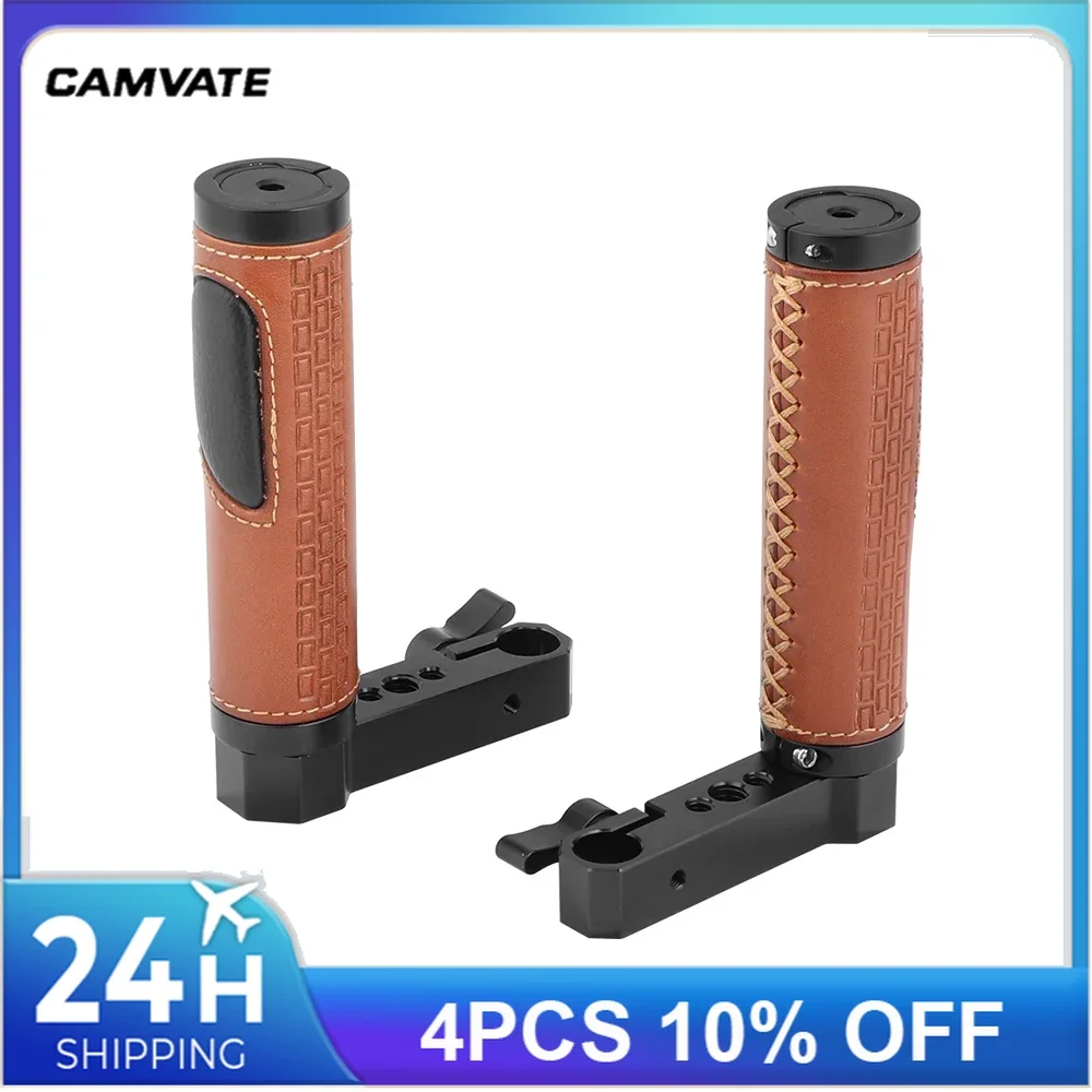 CAMVATE Leather-covered Camera Handle Grip L Type With 15mm Rod Adapter Connection For On-camera Monitor Cage Rig A Pair