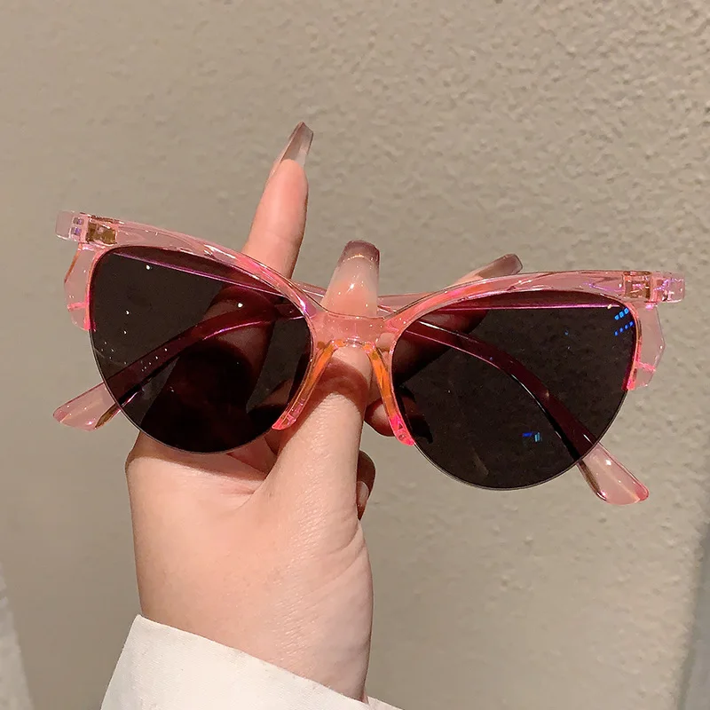 Sexy Vintage Y2K Cat Eye Half Frame Sunglasses Women For Men Sun Glasses Punk Luxury Brand Designer Popular Pink Cool Shades