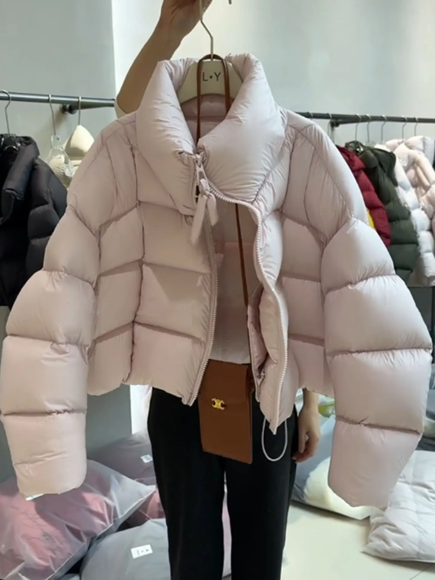 Coréen Sle ort rose femmes vers le bas Jaet Thiened chaud col montant pain manteau 2025 hiver nouveauté Faionable