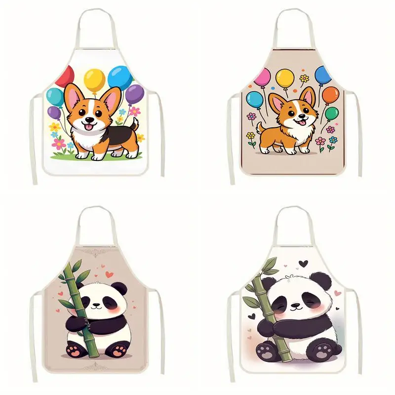 

Cute Animal Patterns Linen Apron, Suitable For Kitchen Cooking, Parent-Child Interaction, Painting And Other Scenarios