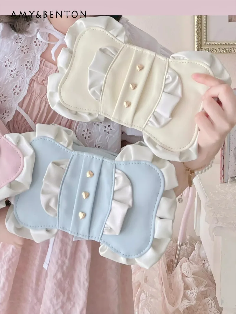 

Original Kawaii Bow Crossbody Bag Students Cute Sweet Lolita Girl Ruffled Patchwork Color Shoulder Bag Pu Leather Handbag Women