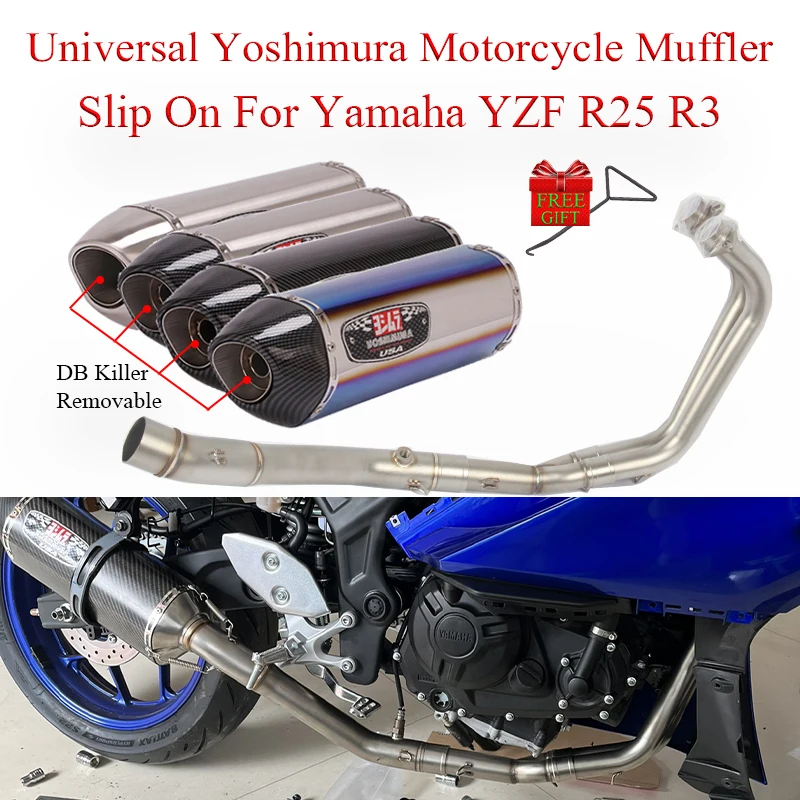 Motorcycle Exhaust Full System Link Pipe Muffler Yoshimura Slip On  For YAMAHA YZF R25 R3 2015 - 2019 Moto Escape DB Killer