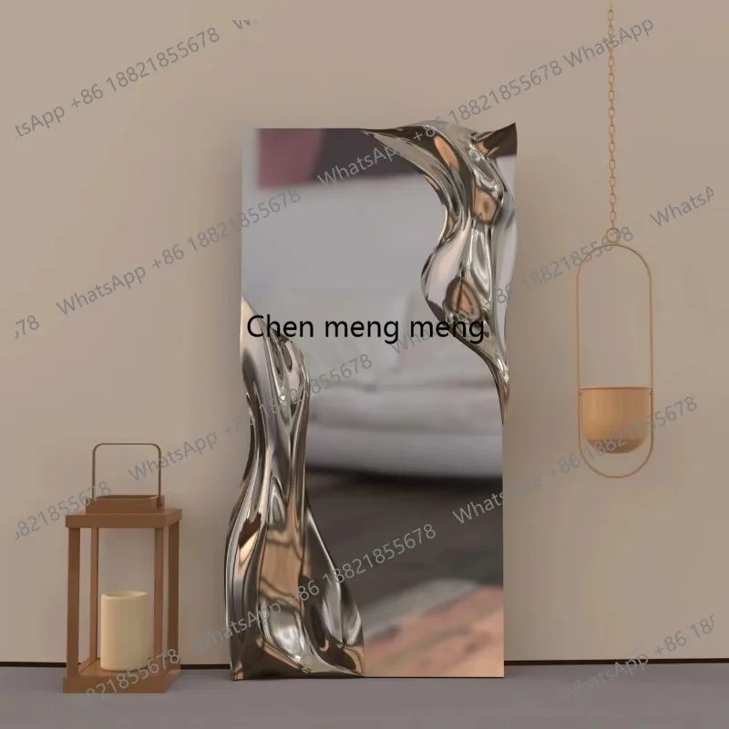 Modern Light Luxury Rectangular Large Mirror Water Ripple Liquid Decorative Floor Mirror