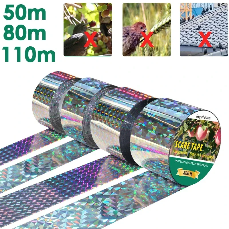 

50M/80M/110M Anti Bird Tape Flashing Reflective Bird Repellent Scare Tape Pigeons Crow Keep Away Bird Repeller Ribbon