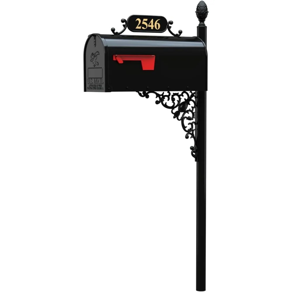 

Oak Large Mailbox & Post Kit – Black Mailbox System – Includes Address Plaque, Numbers & Mounting Hardware