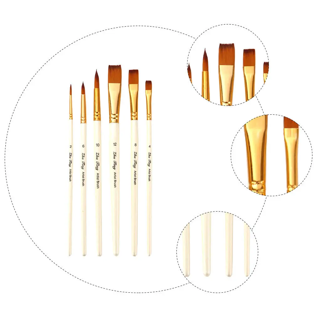 

6pcs Professional Nylon Hair Watercolor Paint Brush Kit For Adult Artist Drawing Painting Tools, Art Work Supplies