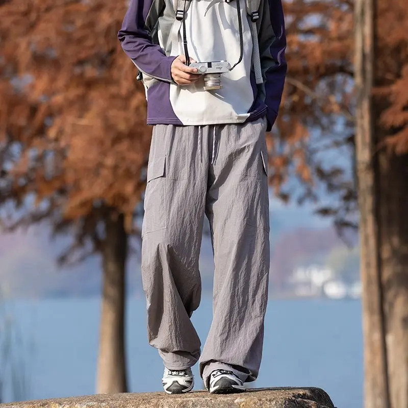 

Water-Resistant Outdoor Hiking Trousers Loose Fit Men's Casual Pants Straight Leg High Waist Youthful Energy Sle Autumn