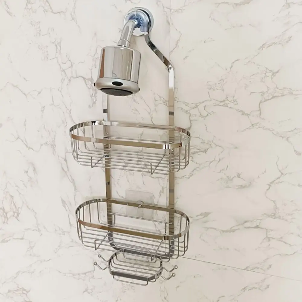 Hooks Hanging Shower Basket Anti-Swing Rustproof Over Shower Head Organizer Detachable Extra Wide Space Soap Holder Dorm
