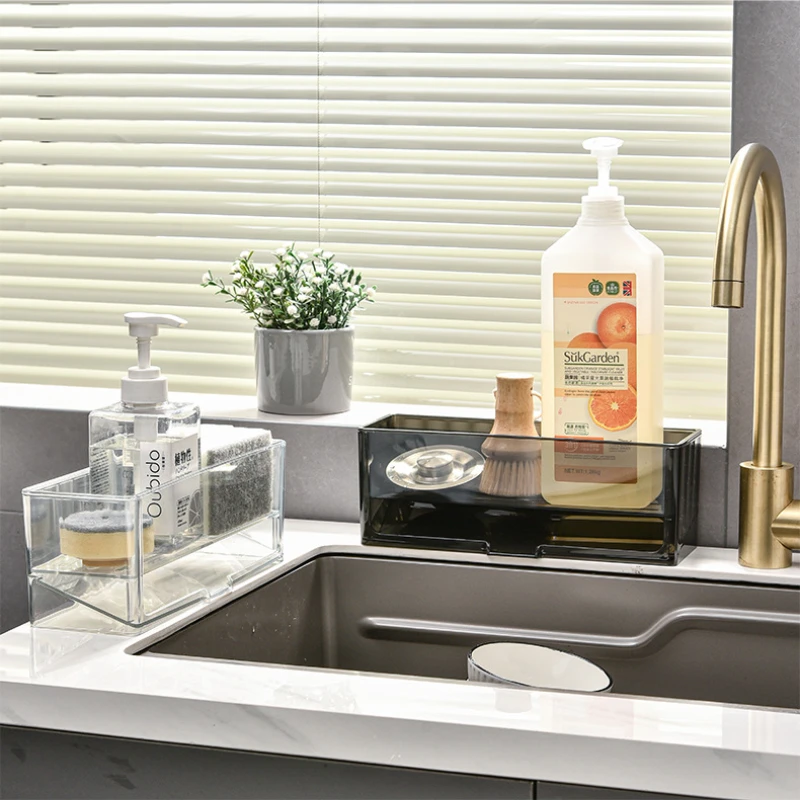 رف تخزين المطبخ، الحوض، رف قماش غسيل الأطباق، رف تخزين منظف غسيل الأطباق على سطح الطاولة، رف تصريف إسفنجي للصنبور