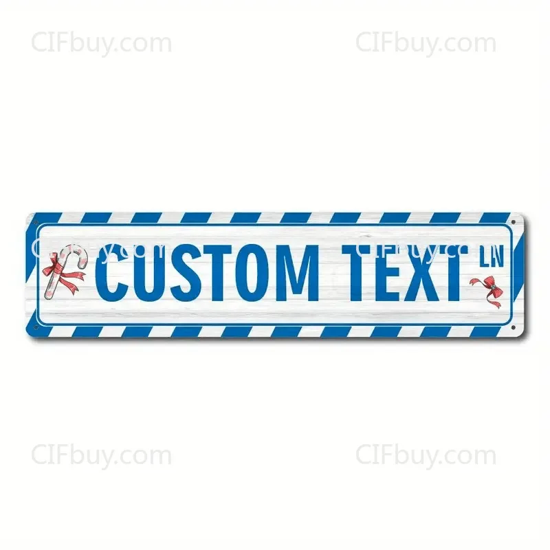 Custom Retro Metal Street Sign, Personalized Name Text, Candy Stripe Plaque, Outdoor Decor Only, Christmas Gift