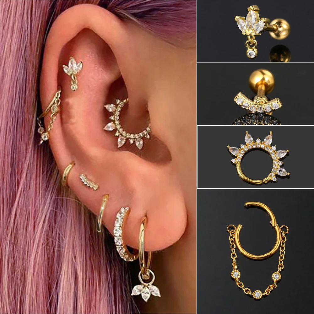 Boucles d'oreilles en Zircon pour femmes, 1 pièce, couronne Tragus Helix, Piercing, Labret en acier inoxydable, Cartilage, oreille, corps, bijoux cadeaux