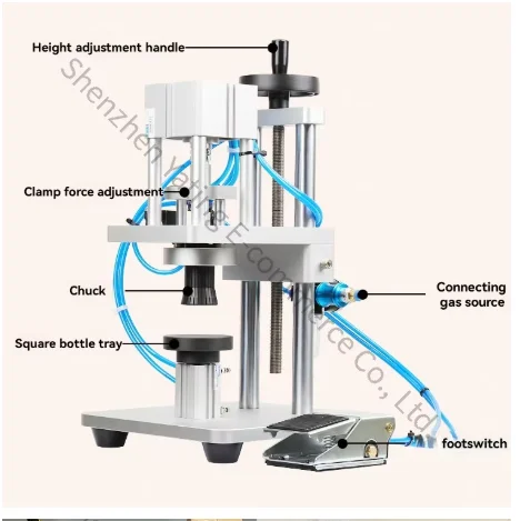 Pneumatic Oral Liquid Capping Xilin Bottle Locking Medical Nozzle Aluminum Plastic Cap Rolling Perfume Bottle Sealing Machine