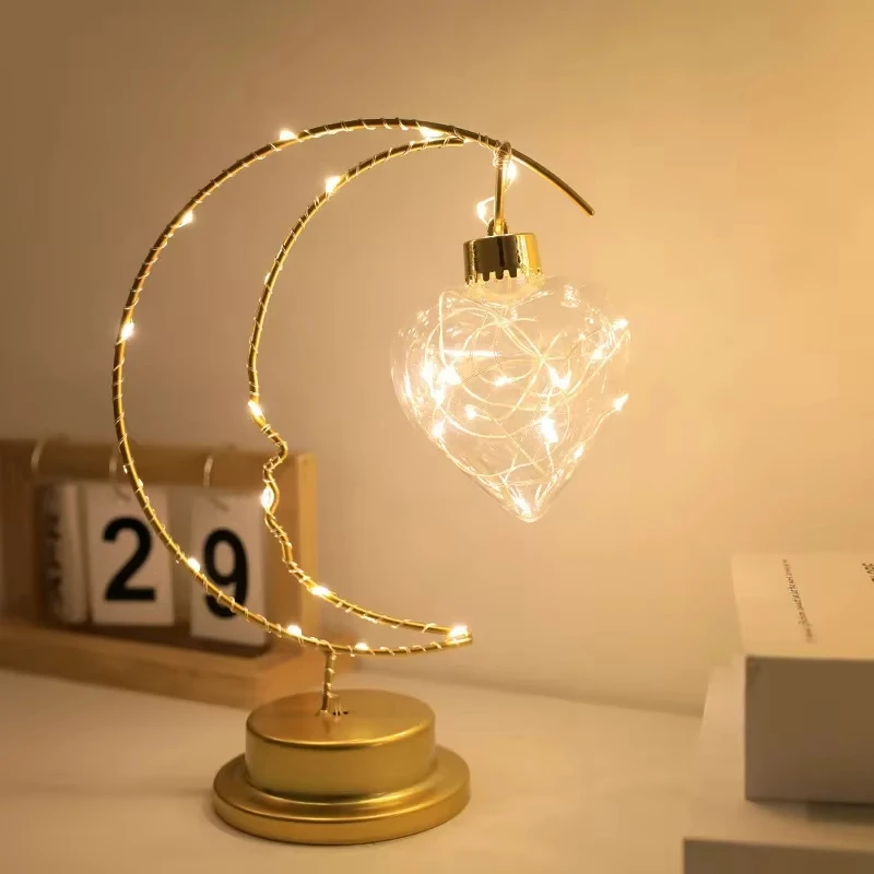 GGbingo Home Decoration Star Designed LED Light Moon Shape Indoor Ornament Small LED Night Lamp Heart Iron Material for gift