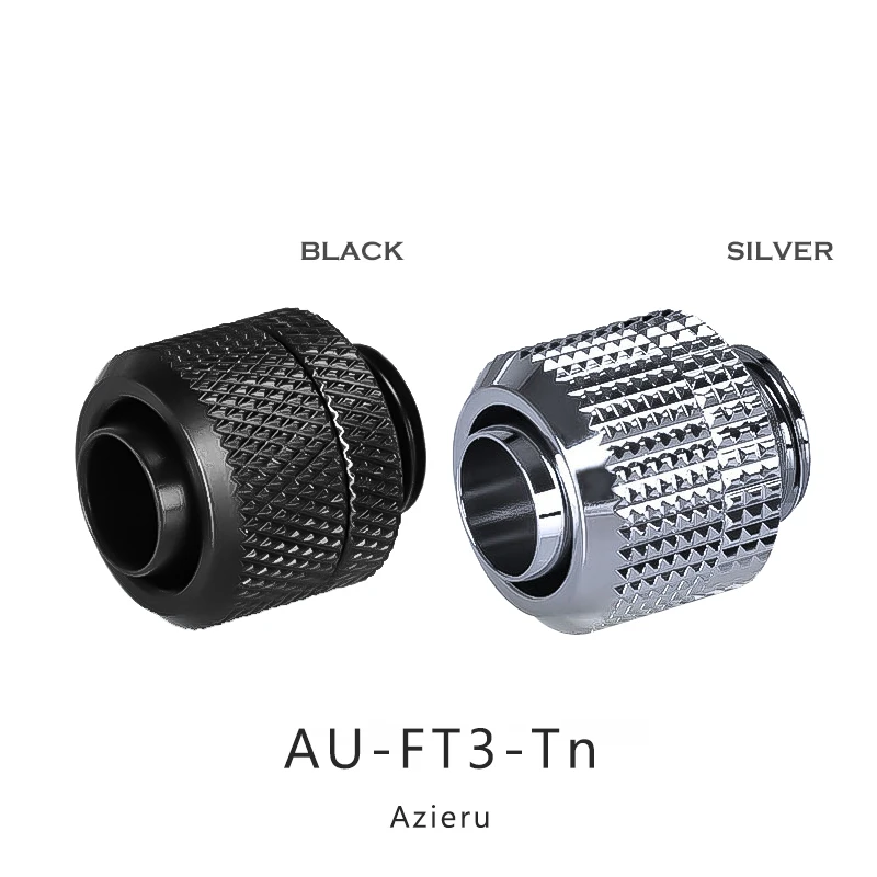 3/8'' Thin Comprssion Ftting G1/4 Thread, Fast Mounting Water Pipe Using 9.5*12.7mm , Black/Silver, 2pcs,AU-FT3-Tn