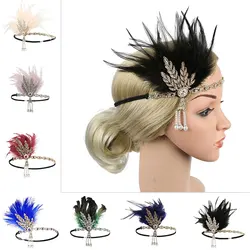 Women Hairband Headpiece Feather Flapper Headband Headdress Vintage Costume Party Rhinestone Feather Hairband Hair Accessories