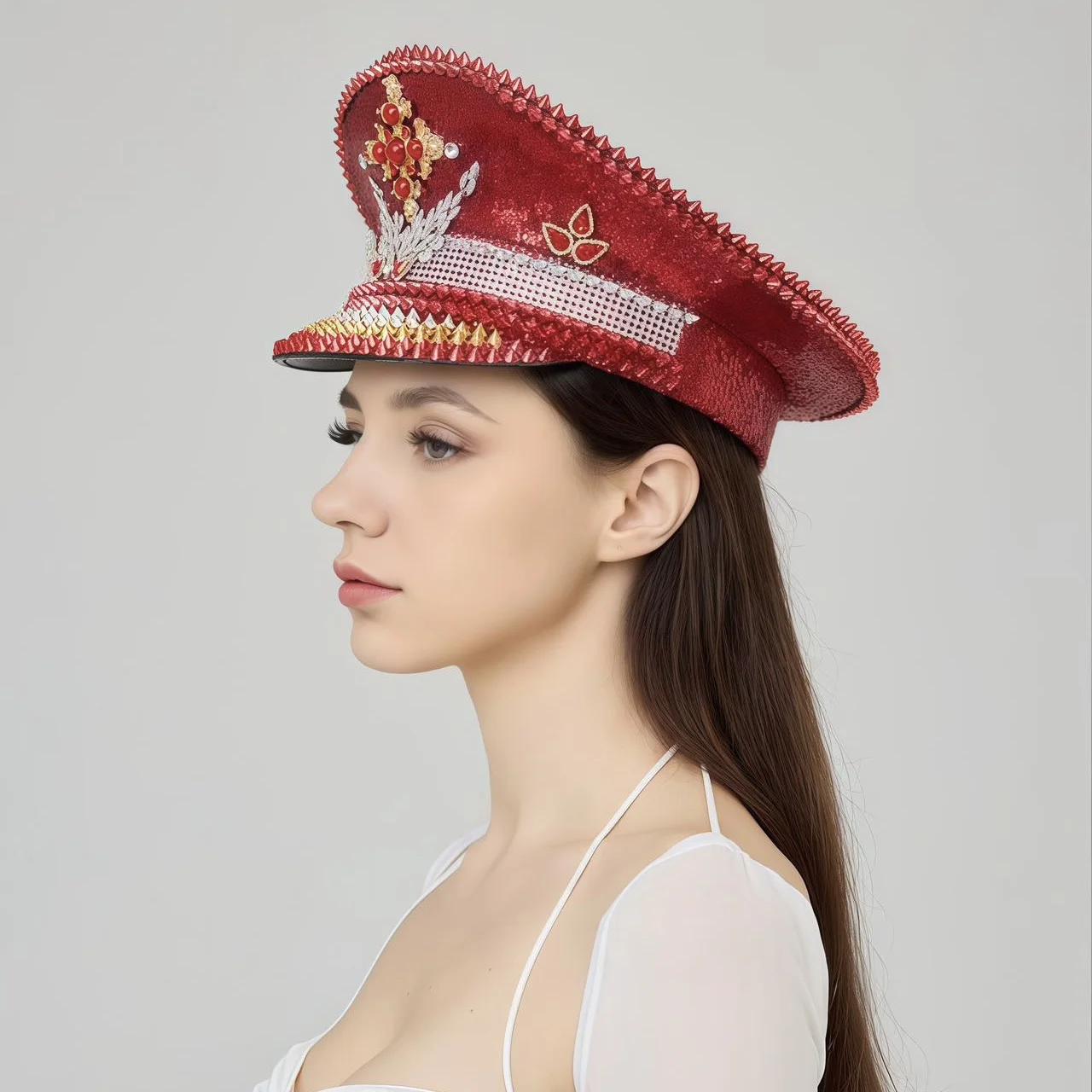 Rhinestone Captain Hat Women, Cosplay Cap, Luxury Festival Hats, Burning Man Halloween Anime Convention Costume Accessories