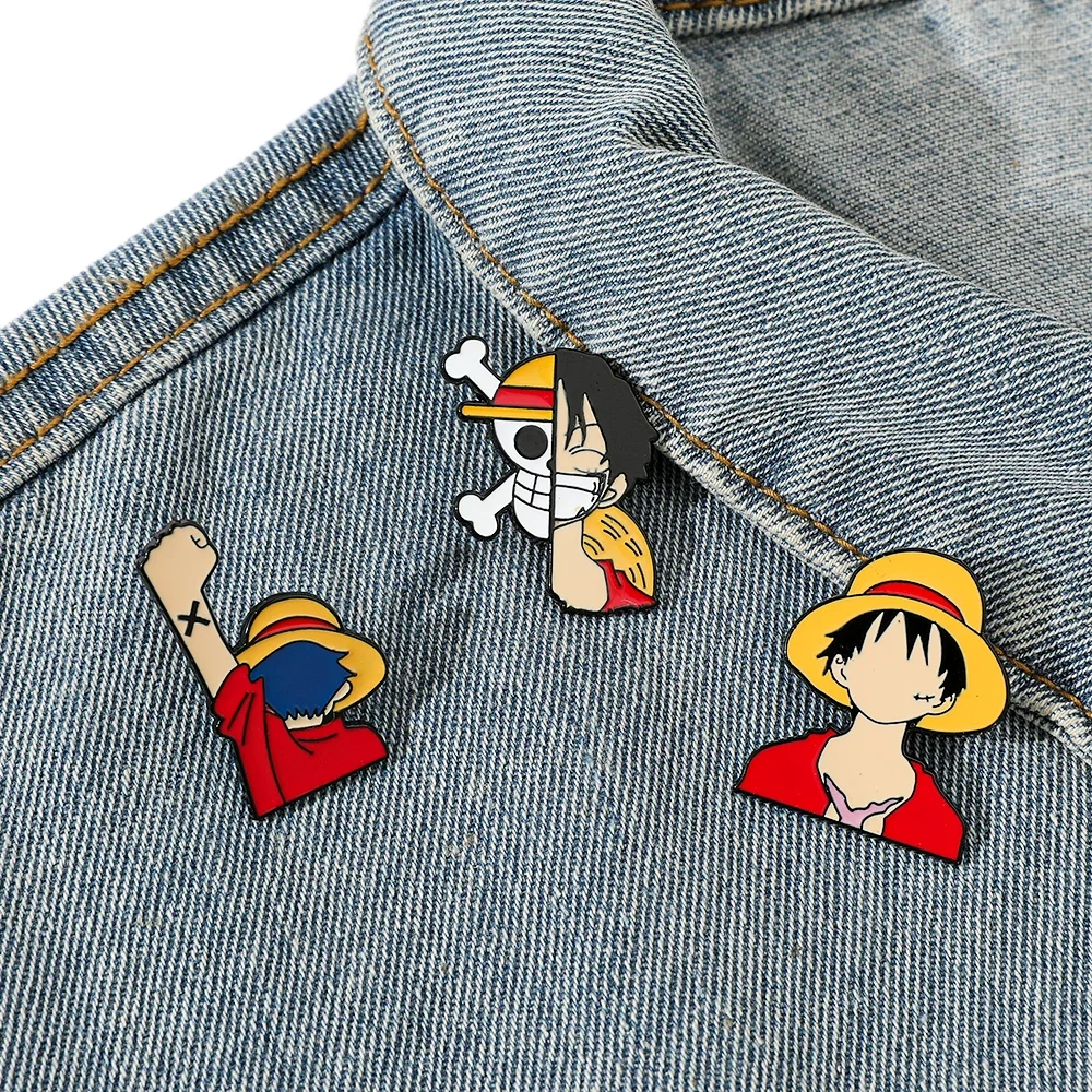 3 Pcs Pirate Anime Brooch Brave Luffy Skull Head Enamel Pin Metal Badge Jewelry Clothing Backpack Accessories Gift for Friends