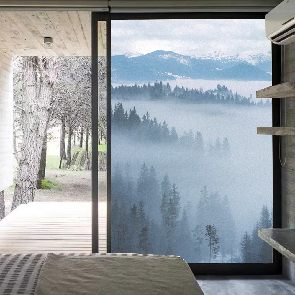 

Fog Forest Pattern Privacy Glass Window Frosted Stained Film Anti UV Glue-Free Static Cling Bathroom Glass Door Window Sticker