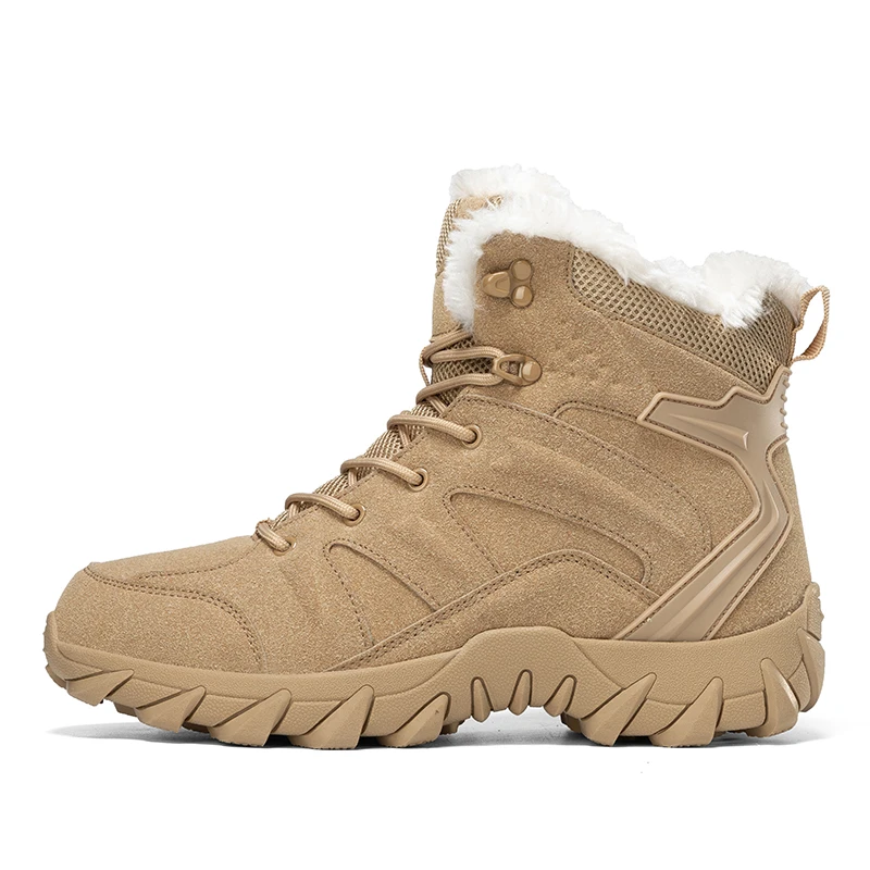Men's High-top Insulated Tactical Boots, Outdoor Durable Non-slip Insulated Snow Boots, Hiking Boots, Winter Desert Training Boo