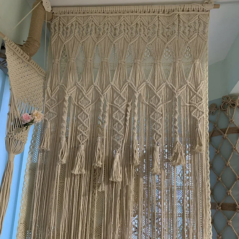 Imagem -04 - Macrame Cortinas para Janelas Portas Artesanal Boho Cortinas para o Quarto Casamento Foto Pano de Fundo Parede Pendurado Armário Quarto Divisor