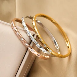 Stainless Steel Simple Zircon Bracelets Can Open Bangles for Women Girls Trendy Fashion Hand Accessories Jewelry Gift for Friend