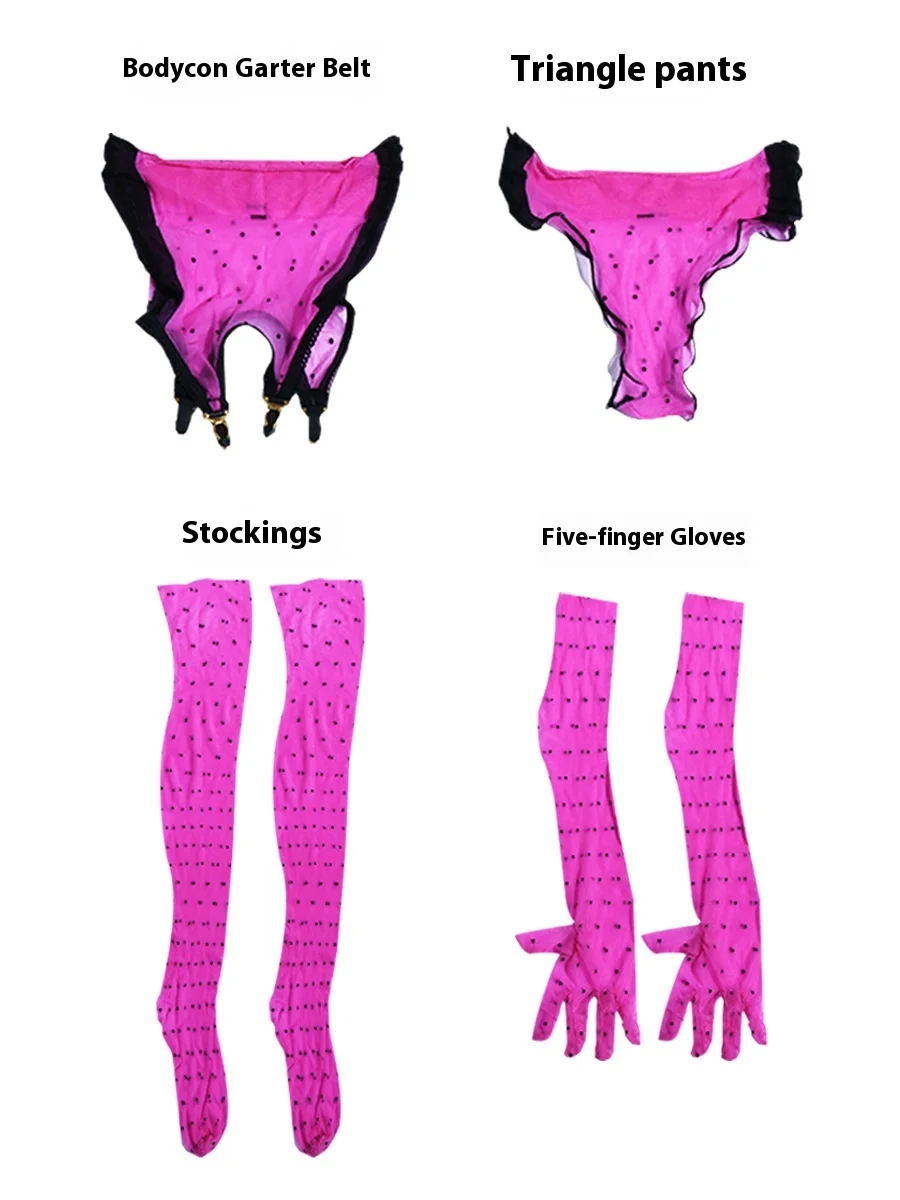 Five-finger Gloves Sexy Underwear 4-piece Set High-elastic Stockings Tights Onesie Aurora Polka Dot Suspenders Stockings