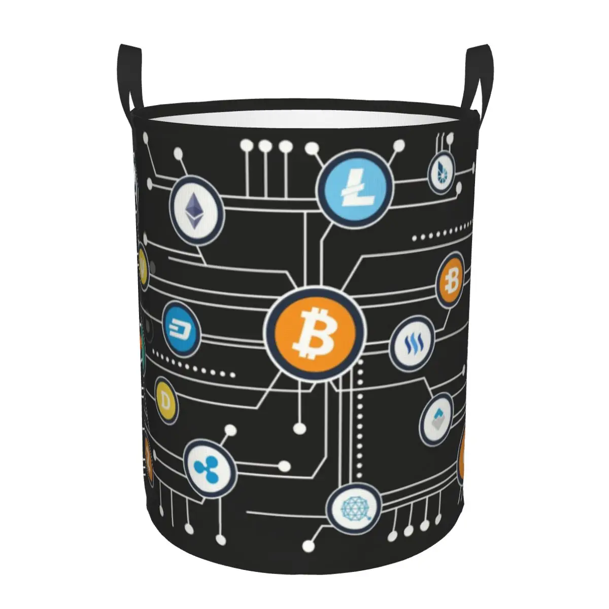 Cryptocurrency Bitcoin Altcoin Blockchain Logo Laundry Basket Foldable Large Clothes Storage Bin Ethereum Baby Hamper