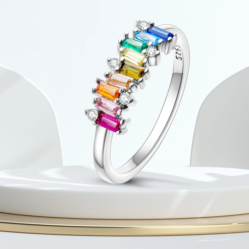 Original Ringe aus 925er Sterlingsilber, funkelnde Regenbogen-Süßigkeits-Zirkon-Ringe für Frauen und Mädchen, Schmuck, Geburtstag, Jahrestag, Geschenke – Detail 4