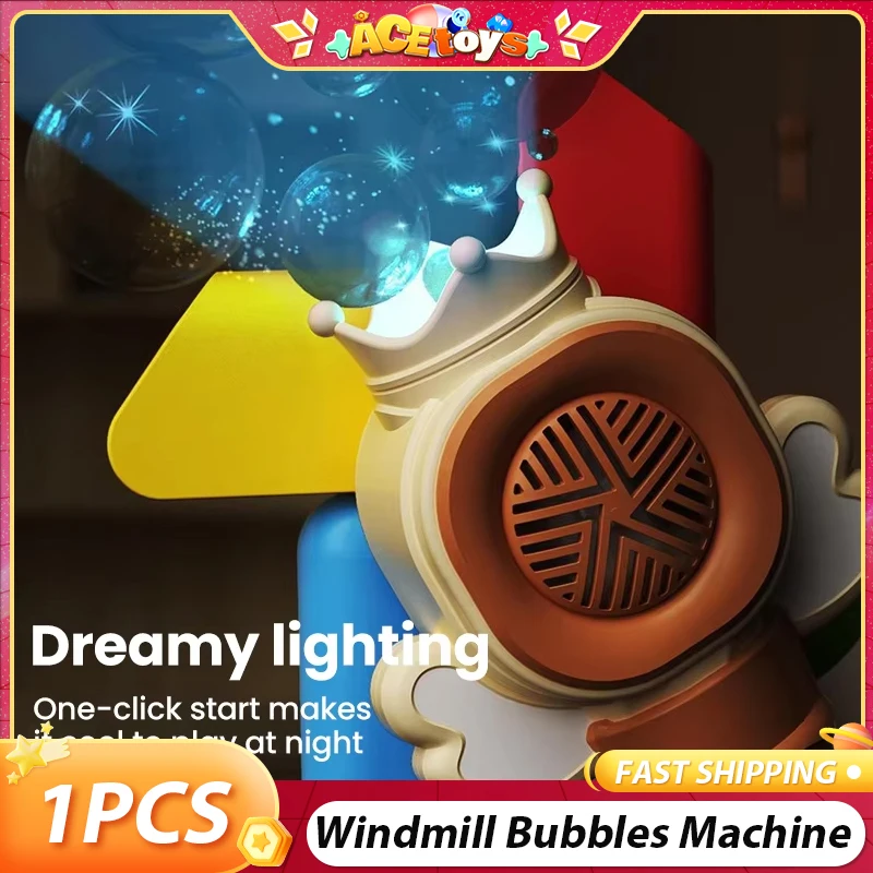 Windmill Bubbles Machine Automatic Foaming 5 Holes 1 Click Control Cute Adjustable Handheld Windmill Electric Bubbles Toys
