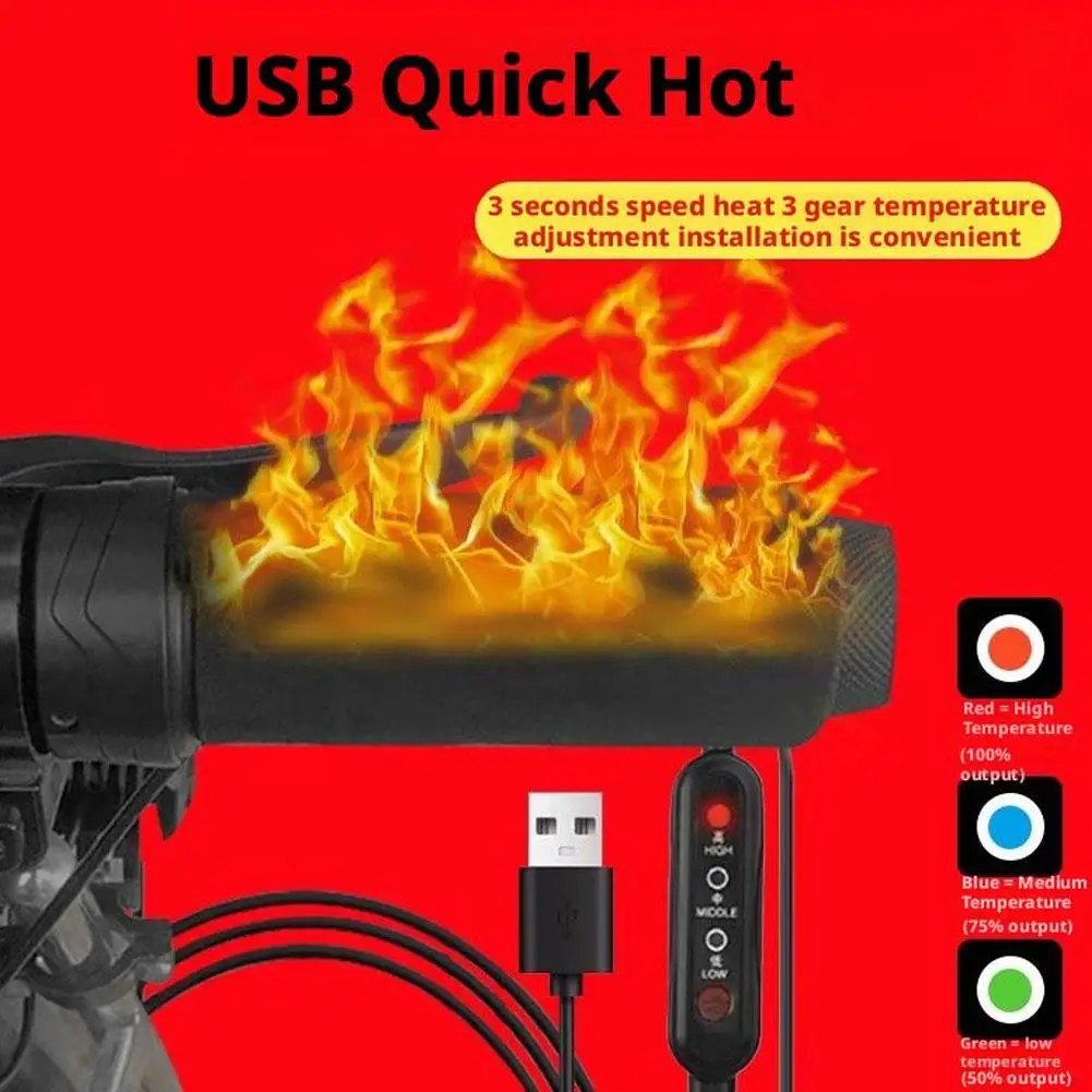 Motorcycle Heated Grips USB Powered 3-Gear Temperature Control Quick Heating Non-Destructive Installation Handlebar Warmers - Image 3