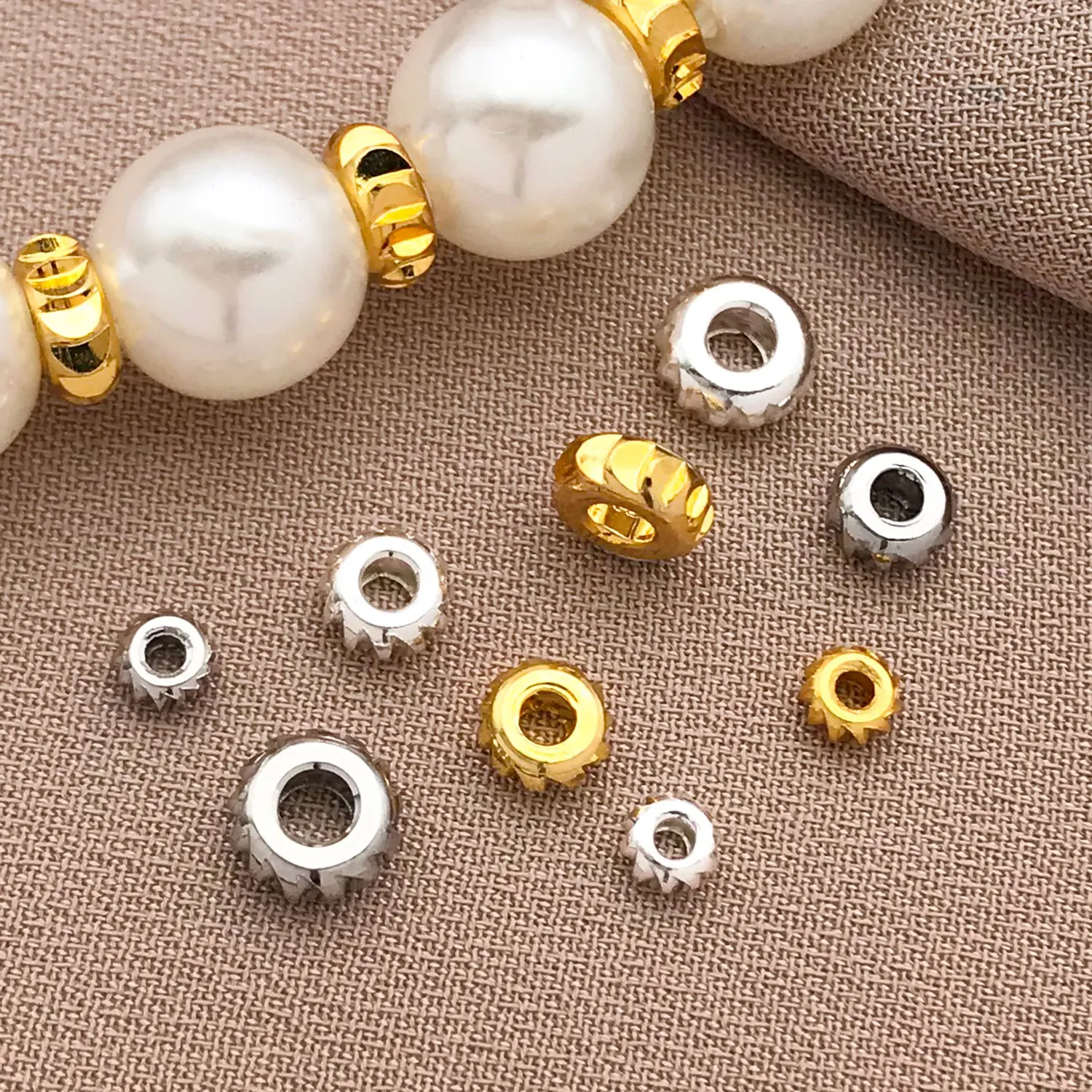 Mix 10/20 Pieces of Copper Thick Silver/ 18K Real Gold Plated Flower Abacus Beads, DIY Bracelets, and Other Accessories