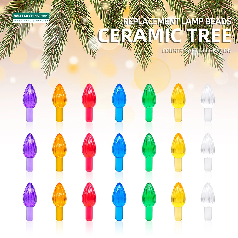 50pcs Replacement Plastic Light Bulbs Flame Shape Ceramic Tree Multicolor Medium Twist Light Ornaments New Year Party Home Decor